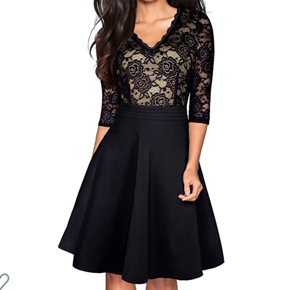 Chic V-Neck Lace Patchwork Flare Party Dress